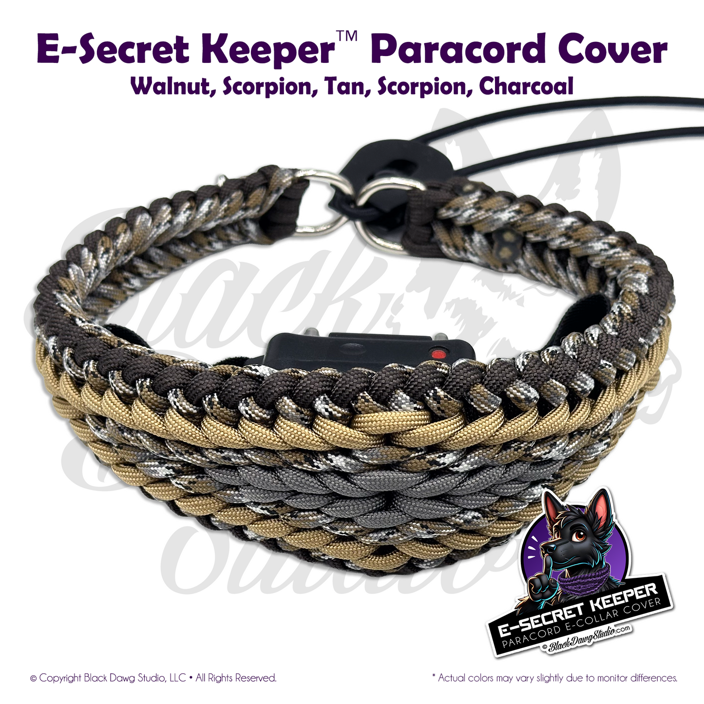 e-Secret Keeper Paracord Collar - Electric/Remote Training Collar Cover - Walnut, Scorpion, Tan, Scorpion, Charcoal