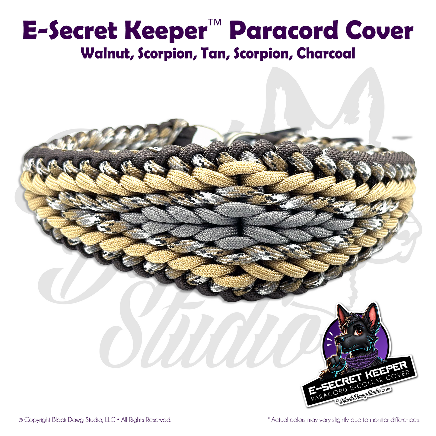e-Secret Keeper Paracord Collar - Electric/Remote Training Collar Cover - Walnut, Scorpion, Tan, Scorpion, Charcoal