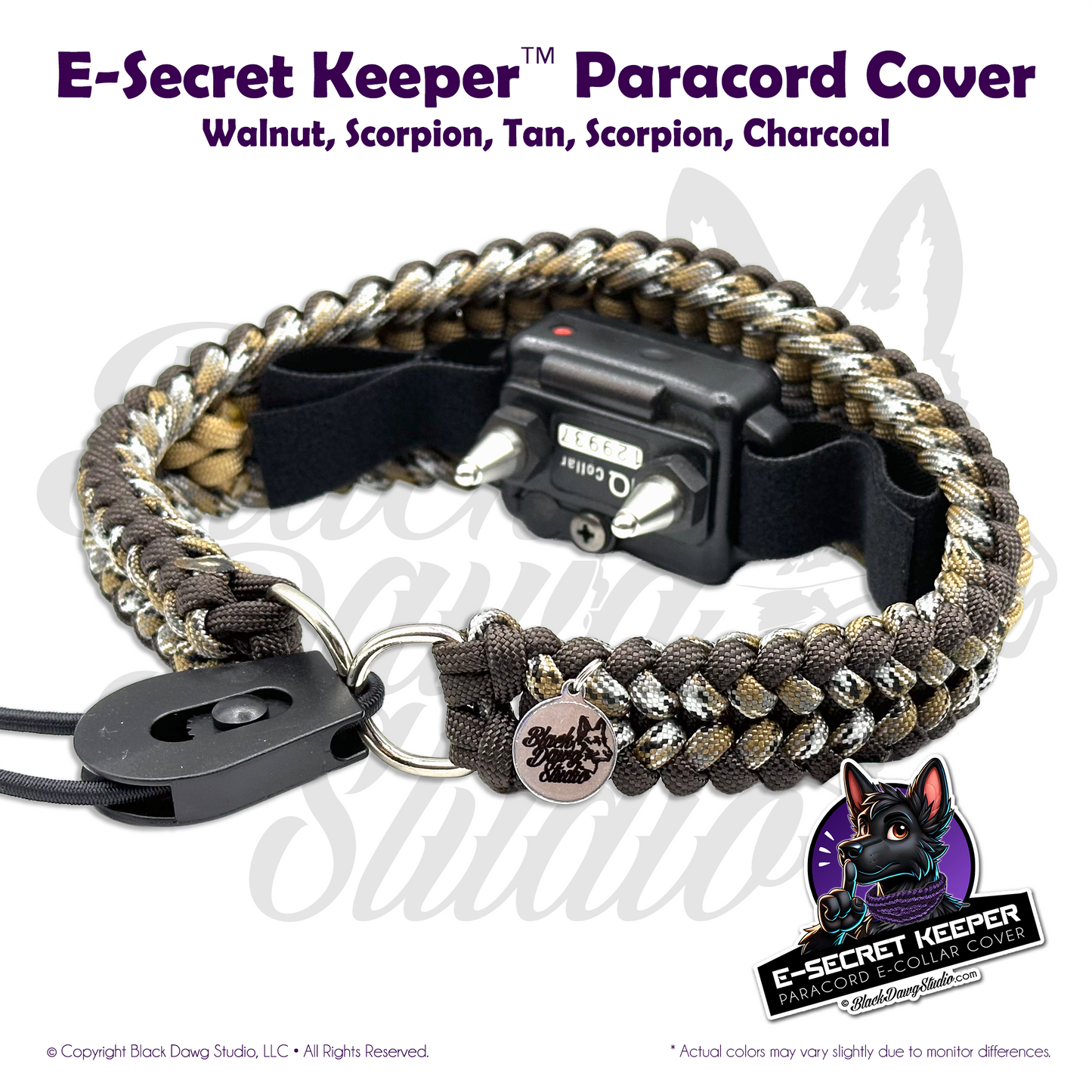 e-Secret Keeper Paracord Collar - Electric/Remote Training Collar Cover - Walnut, Scorpion, Tan, Scorpion, Charcoal