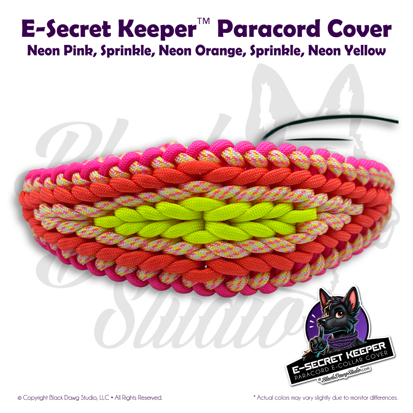 e-Secret Keeper Paracord Collar - Electric/Remote Training Collar Cover - Neon Pink, Sprinkle, Neon Orange, Sprinkle, Neon Yellow