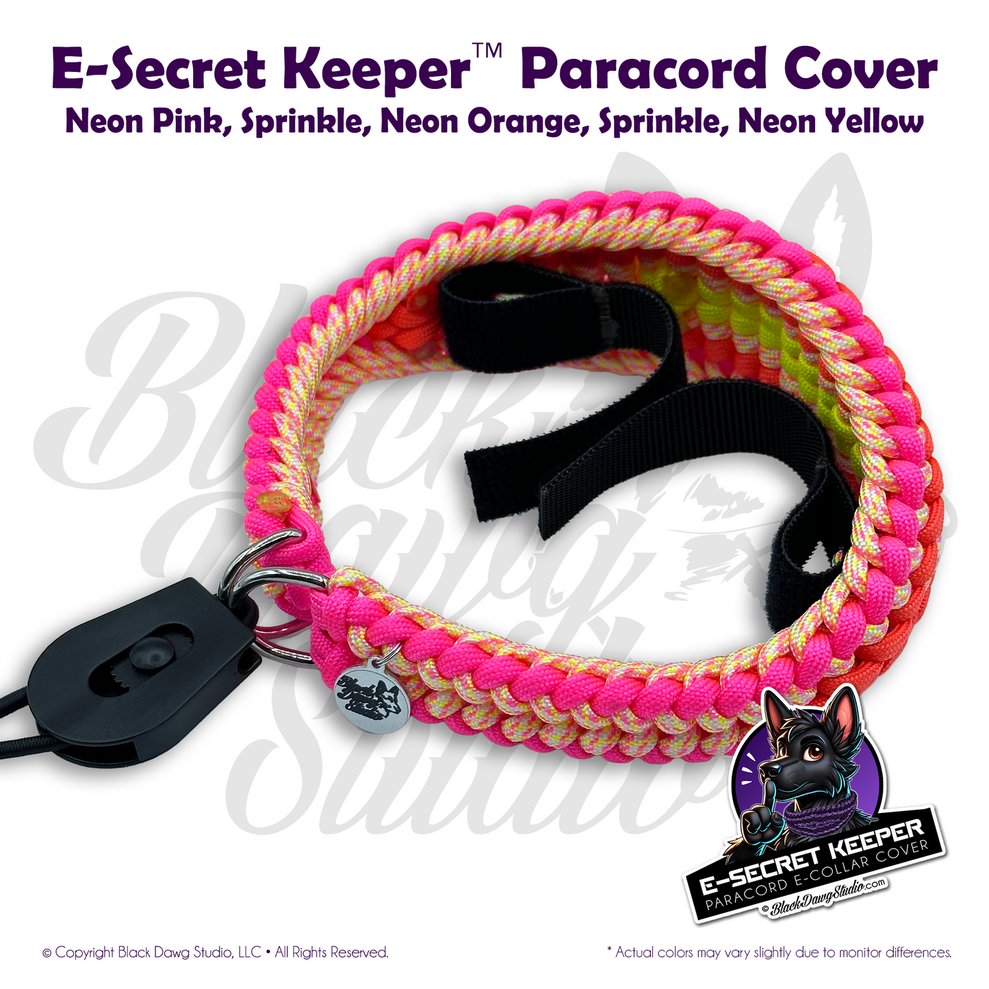 e-Secret Keeper Paracord Collar - Electric/Remote Training Collar Cover - Neon Pink, Sprinkle, Neon Orange, Sprinkle, Neon Yellow