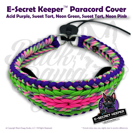 e-Secret Keeper Paracord Collar - Electric/Remote Training Collar Cover - Acid Purple, Sweet Tart, Neon Green, Sweet Tart, Neon Pink