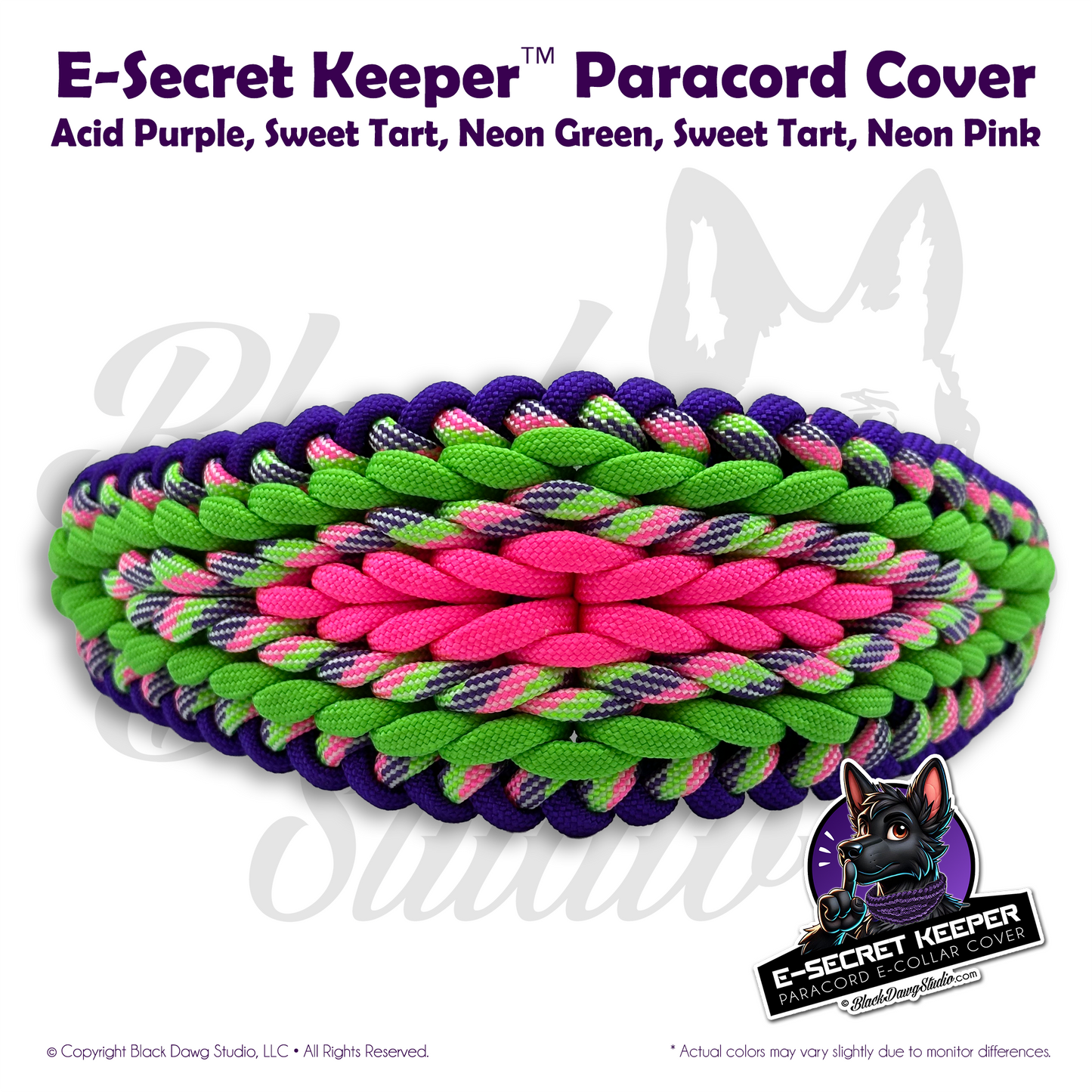 e-Secret Keeper Paracord Collar - Electric/Remote Training Collar Cover - Acid Purple, Sweet Tart, Neon Green, Sweet Tart, Neon Pink