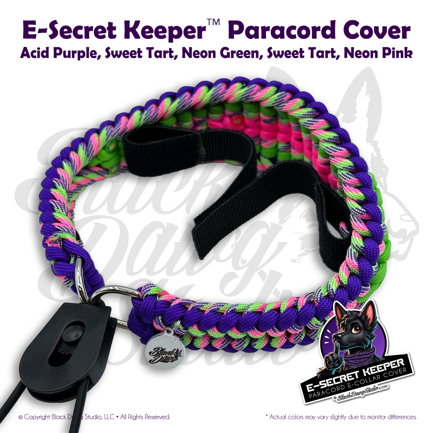 e-Secret Keeper Paracord Collar - Electric/Remote Training Collar Cover - Acid Purple, Sweet Tart, Neon Green, Sweet Tart, Neon Pink