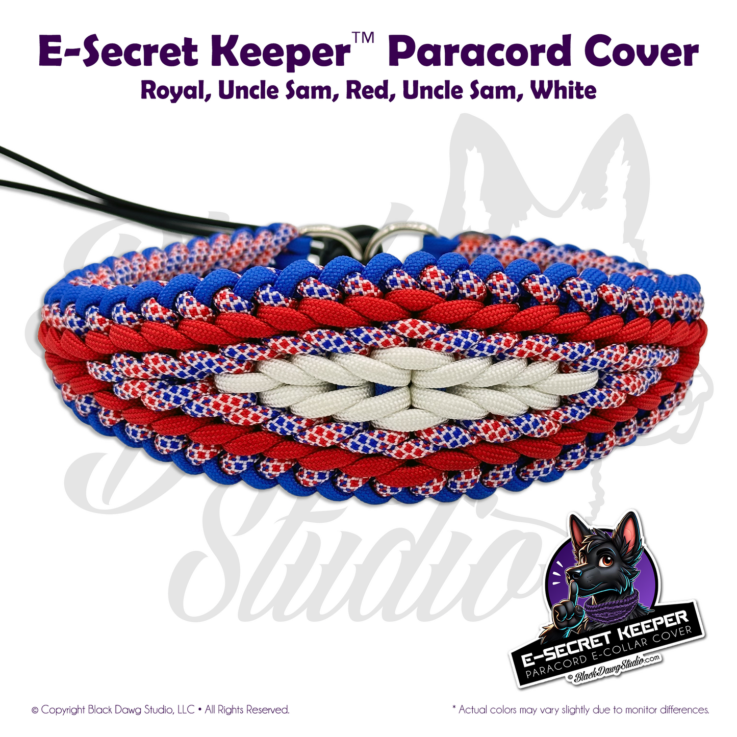 e-Secret Keeper Paracord Collar - Electric/Remote Training Collar Cover - Royal, Uncle ' Sam, Red, Uncle Sam, and White