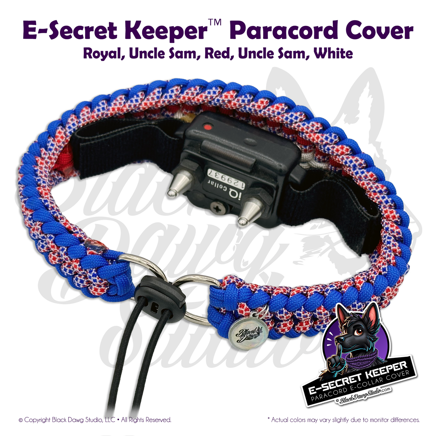 e-Secret Keeper Paracord Collar - Electric/Remote Training Collar Cover - Royal, Uncle ' Sam, Red, Uncle Sam, and White