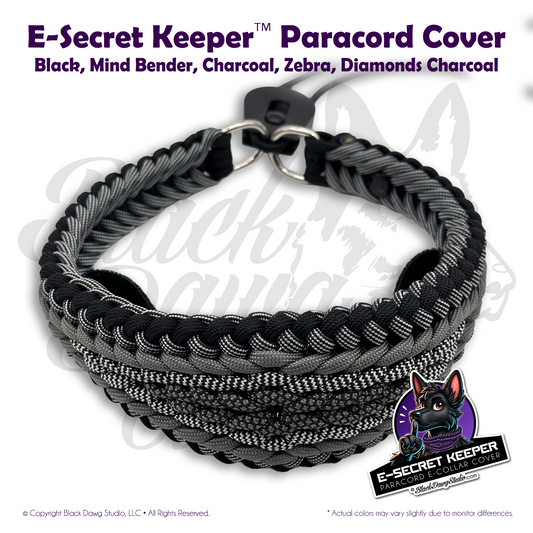 e-Secret Keeper Paracord Collar - Electric/Remote Training Collar Cover - Black, Mind Bender, Charcoal, Zebra, Diamond Charcoal