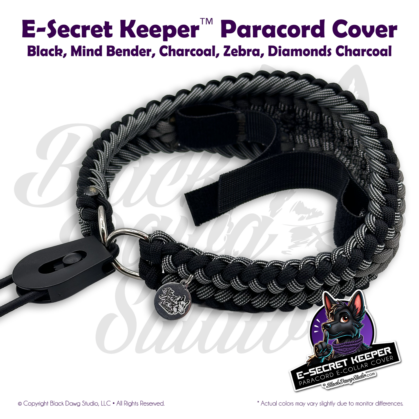 e-Secret Keeper Paracord Collar - Electric/Remote Training Collar Cover - Black, Mind Bender, Charcoal, Zebra, Diamond Charcoal