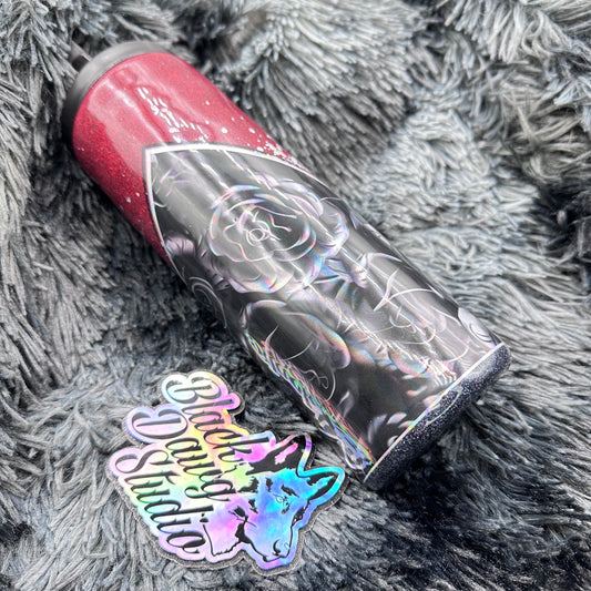 RTS 20oz Skinny Straight Duo Tumbler Holographic Black Roses with Red to Black Ombré and Silver Holographic Glitter Burst