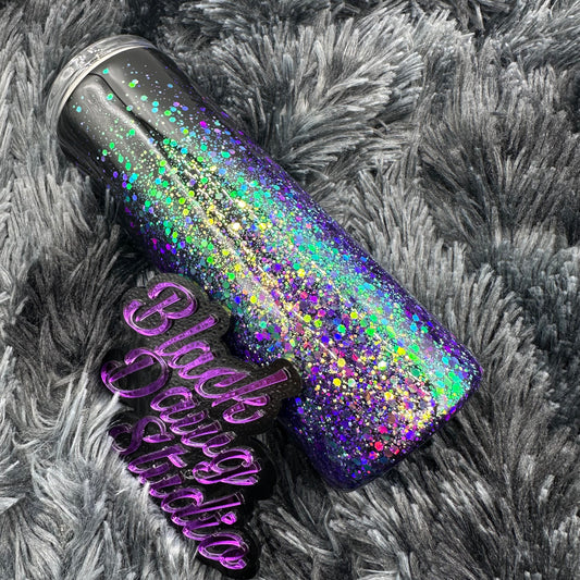 RTS 20oz Skinny Straight Tumbler | Chunky Glitter to Black Ombré | Color Shifting