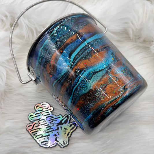2qt Water Bucket Pail | Turquoise and Copper Hatching | Epoxy Tumbler for Dogs