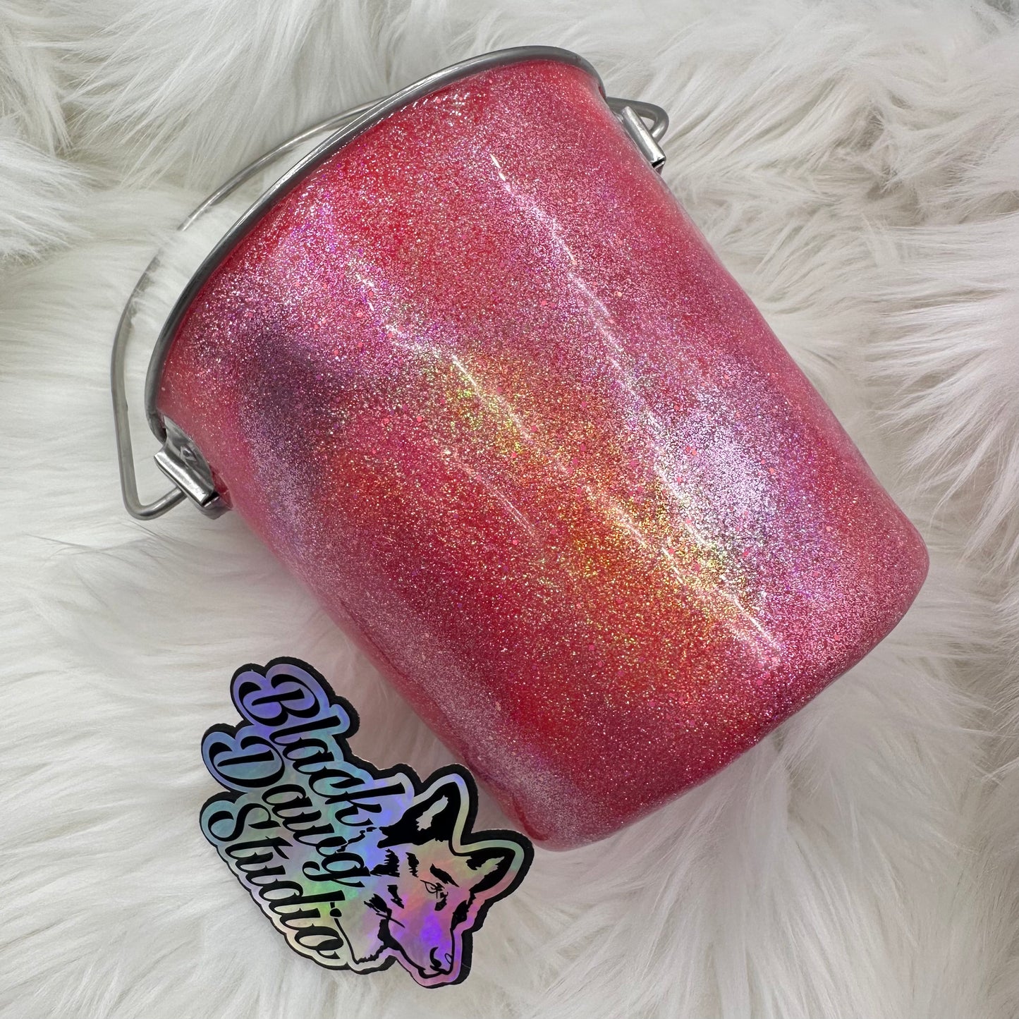 2qt Water Bucket Pail | Pink Glitter Camo | Epoxy Tumbler for Dogs