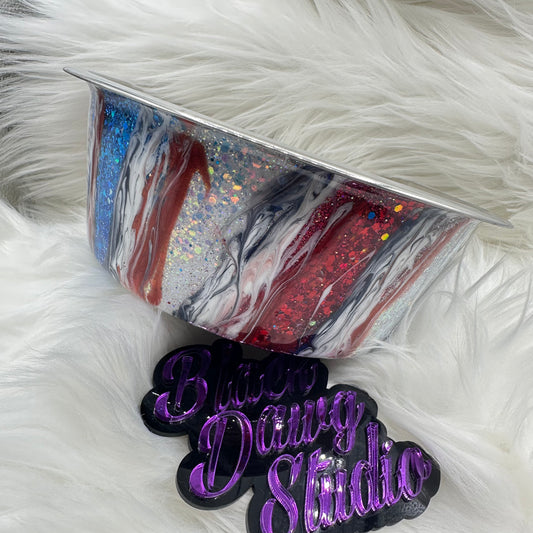 8-inch Dog Bowl - Milkyway Red White and Blue Glitter | Epoxy Tumbler for Dogs