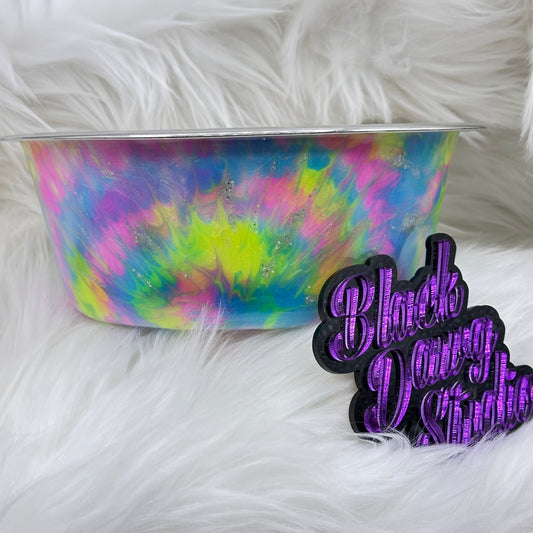 8-inch Dog Bowl - Pearlescent Neon Tie Dye - Epoxy Tumbler for Dogs