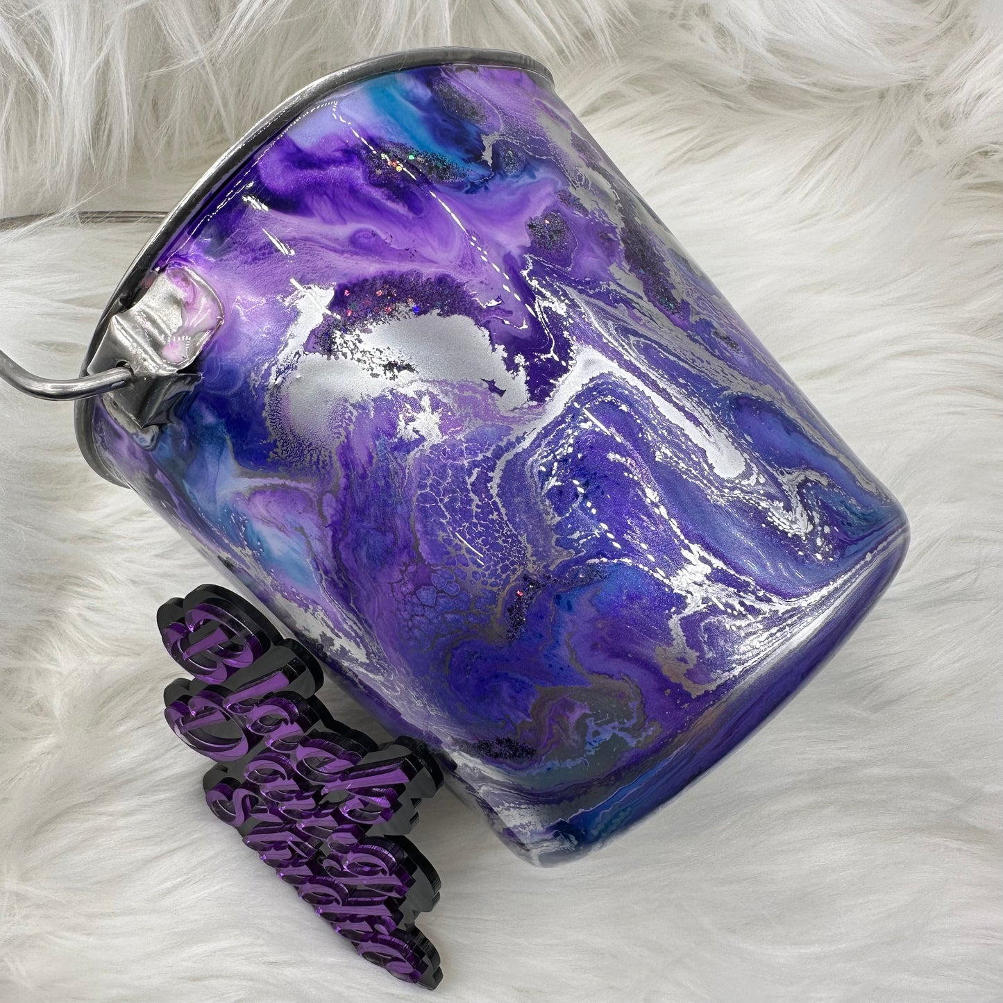 2qt Water Bucket Pail - Ink Swirl in Purples Turquoise and Silver - Epoxy Tumbler for Dogs