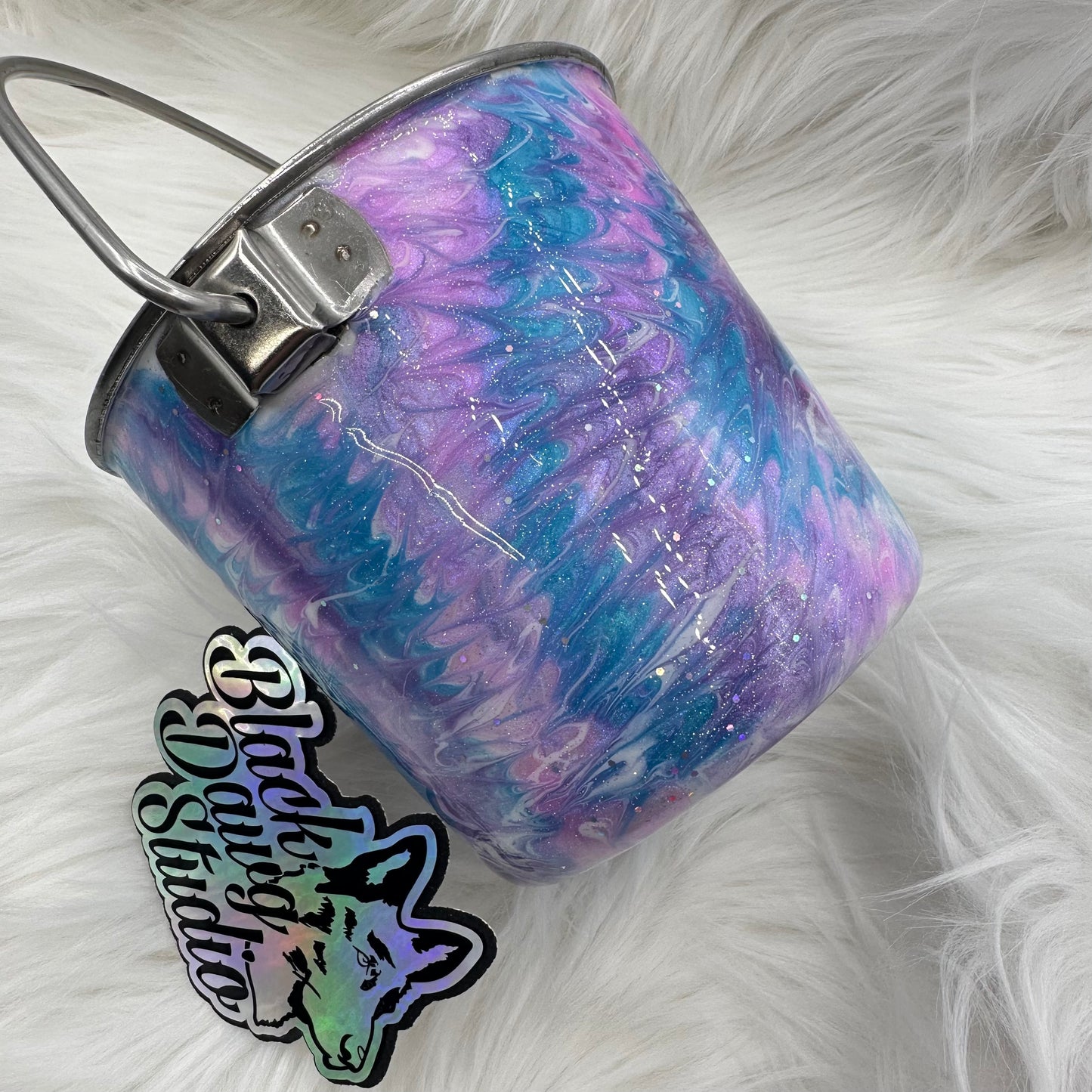 1qt Water Bucket Pail Dog Tumbler | Spiral Tie Dye Pink, Purple, Teal | Epoxy Tumbler for Dogs