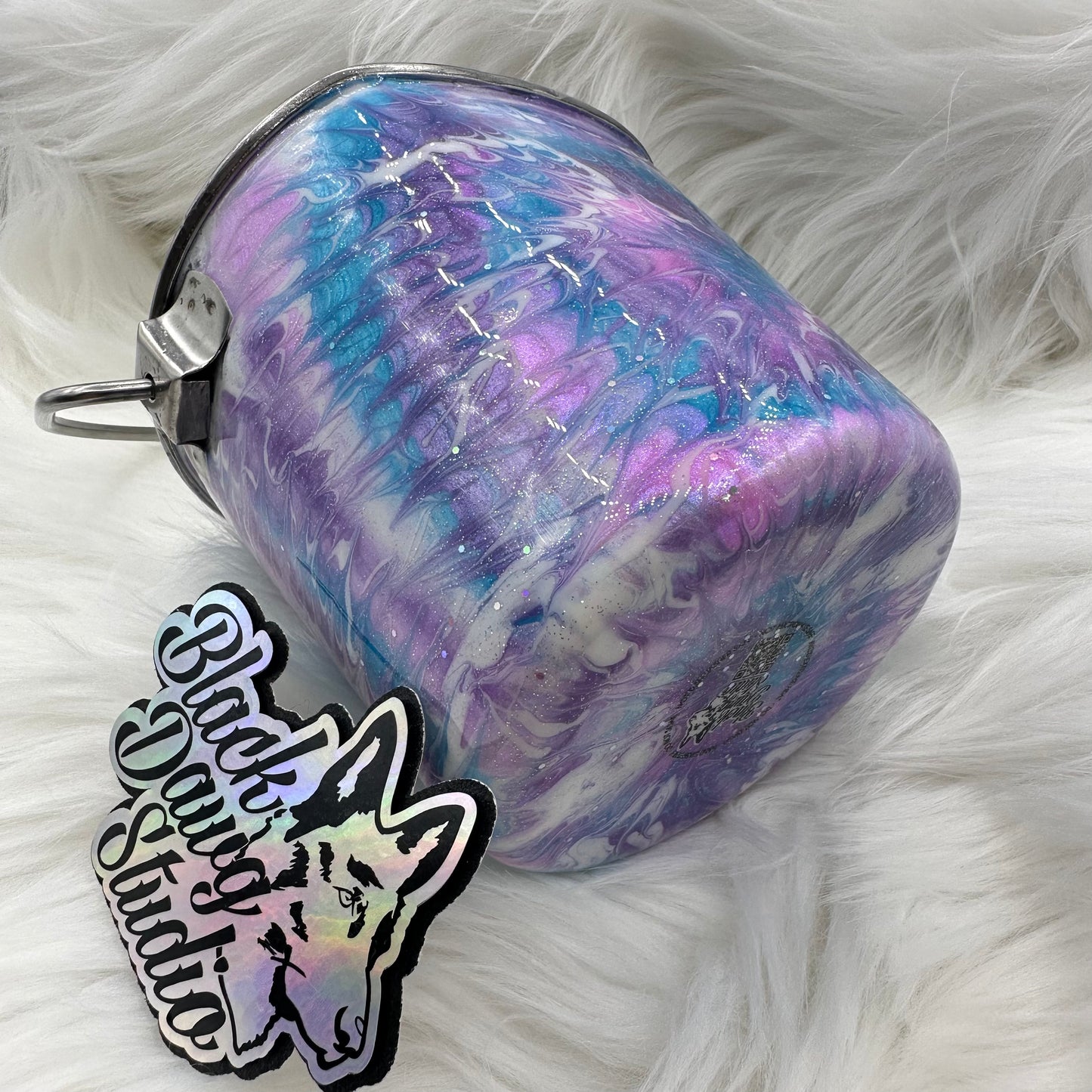 1qt Water Bucket Pail Dog Tumbler | Spiral Tie Dye Pink, Purple, Teal | Epoxy Tumbler for Dogs