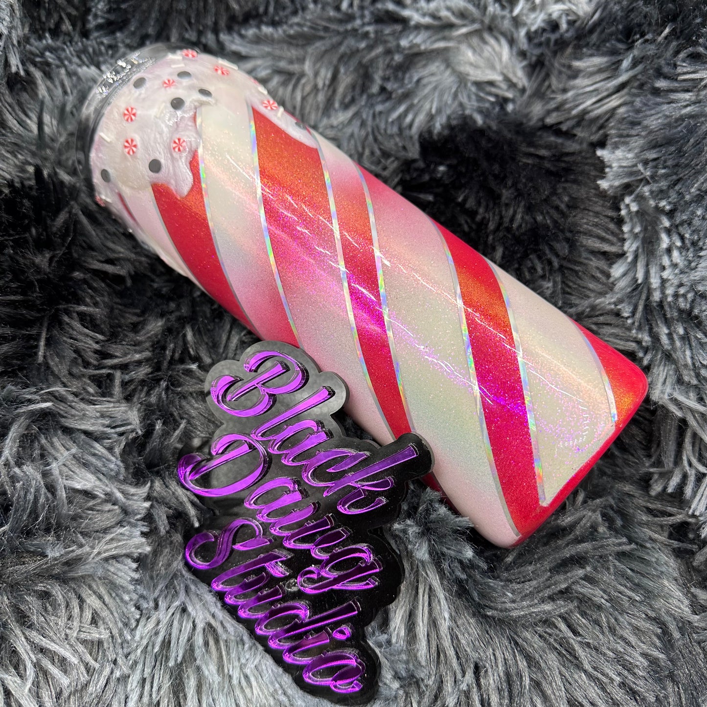 RTS 20oz Skinny Straight Tumbler | Candy Cane Reverse Ombré | 3D Drip with Sprinkles | Sweet But Twisted decal