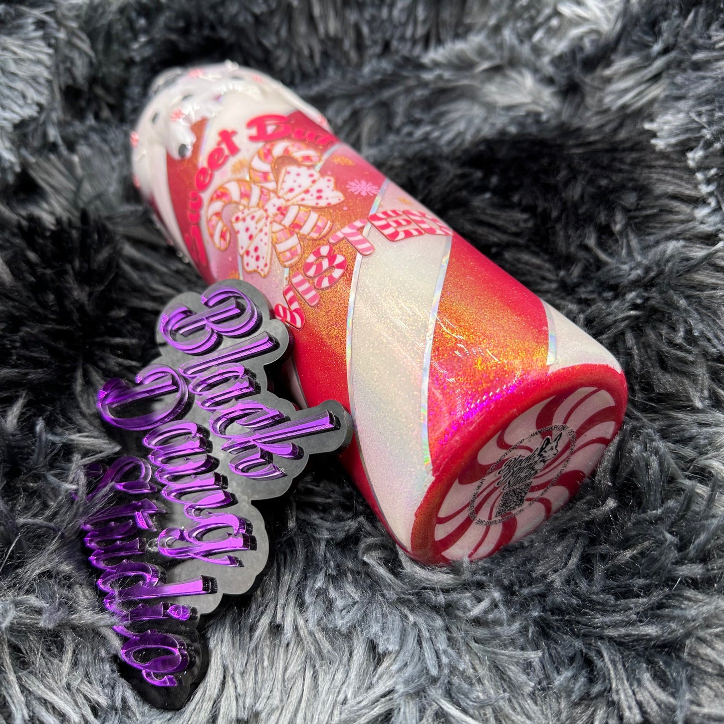 RTS 20oz Skinny Straight Tumbler | Candy Cane Reverse Ombré | 3D Drip with Sprinkles | Sweet But Twisted decal