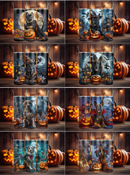 20oz Halloween Tumbler in German Shepherd Malinois Pit Bull Aussie Dachshund Designs | Sublimation Printed Tumbler