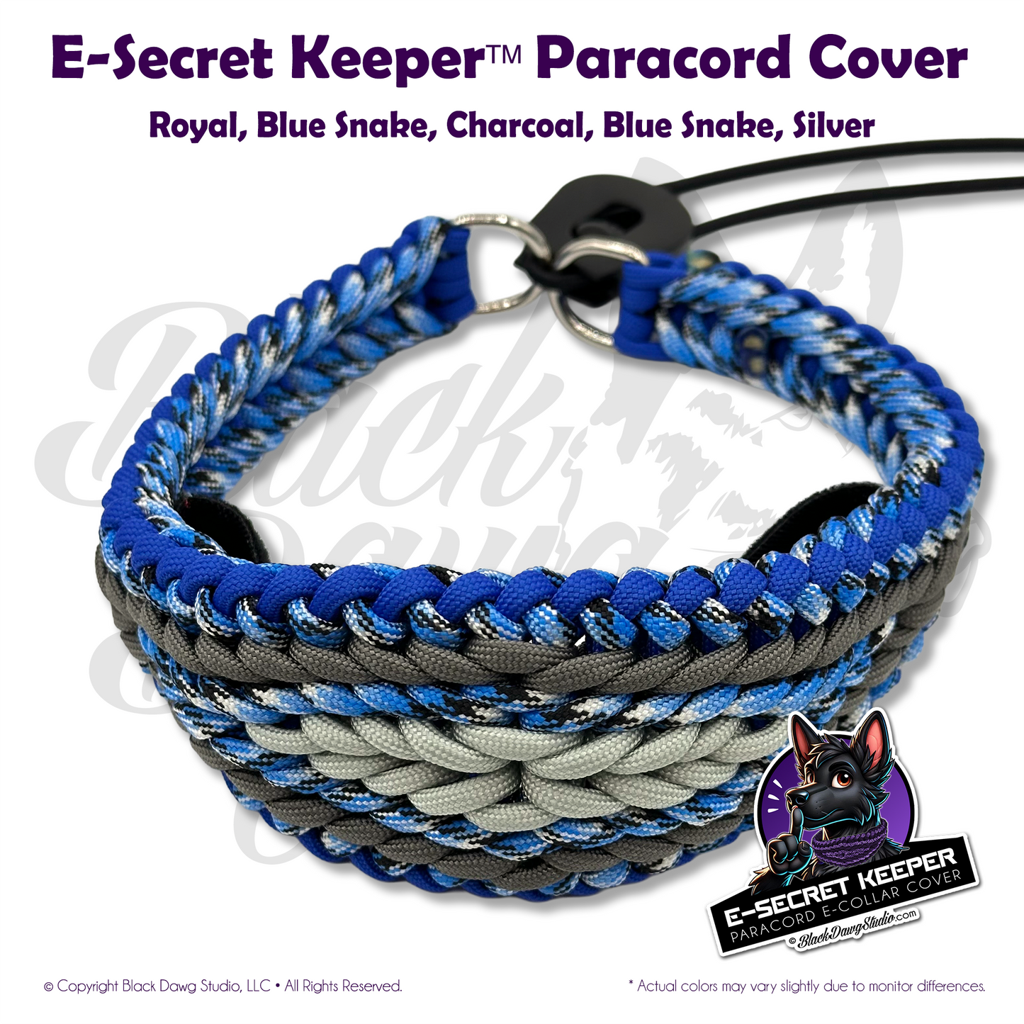 e-Secret Keeper Paracord Collar - Electric/Remote Training Collar Cover - Royal, Blue Snake, Charcoal, Blue Snake, Silver