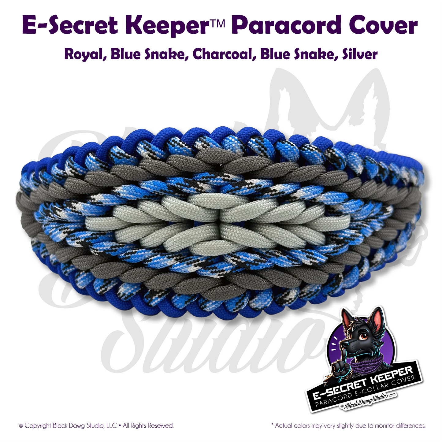 e-Secret Keeper Paracord Collar - Electric/Remote Training Collar Cover - Royal, Blue Snake, Charcoal, Blue Snake, Silver