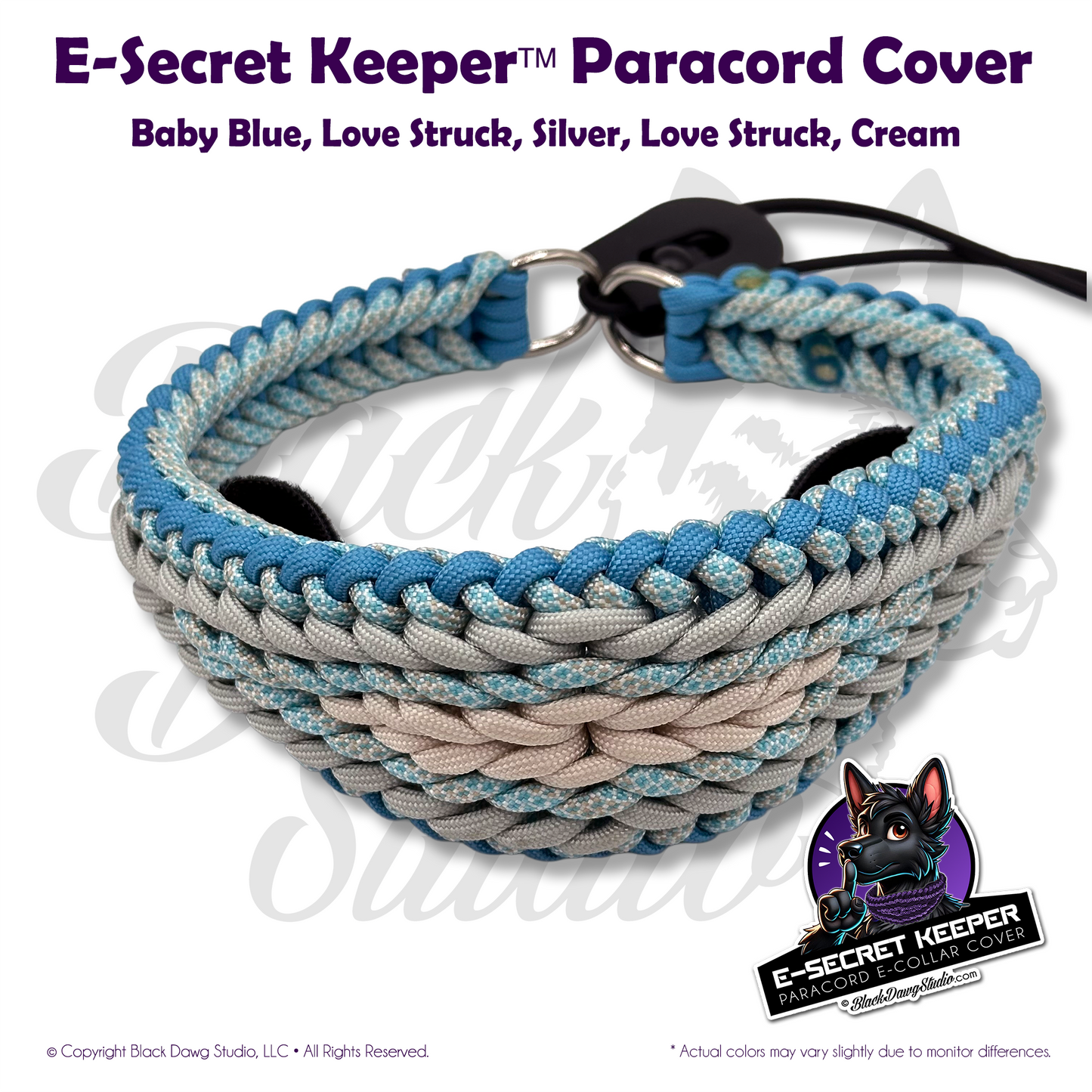 e-Secret Keeper Paracord Collar - Electric/Remote Training Collar Cover - Baby Blue, Love Struck, Silver, Love Struck, Cream