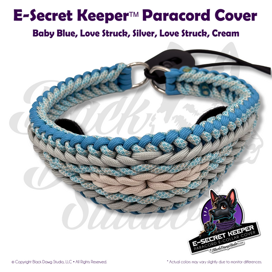 e-Secret Keeper Paracord Collar - Electric/Remote Training Collar Cover - Baby Blue, Love Struck, Silver, Love Struck, Cream