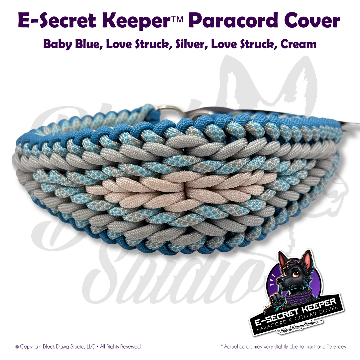 e-Secret Keeper Paracord Collar - Electric/Remote Training Collar Cover - Baby Blue, Love Struck, Silver, Love Struck, Cream