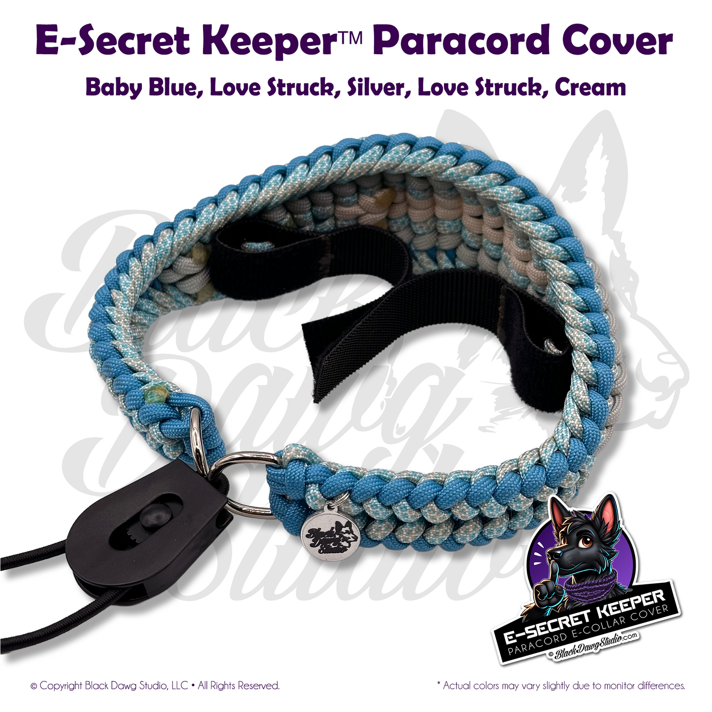 e-Secret Keeper Paracord Collar - Electric/Remote Training Collar Cover - Baby Blue, Love Struck, Silver, Love Struck, Cream