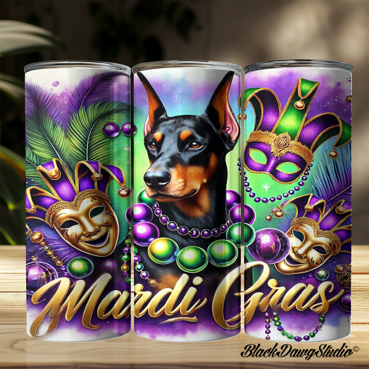 Mardi Gras Doberman Design | Made to Order | Printed Tumbler