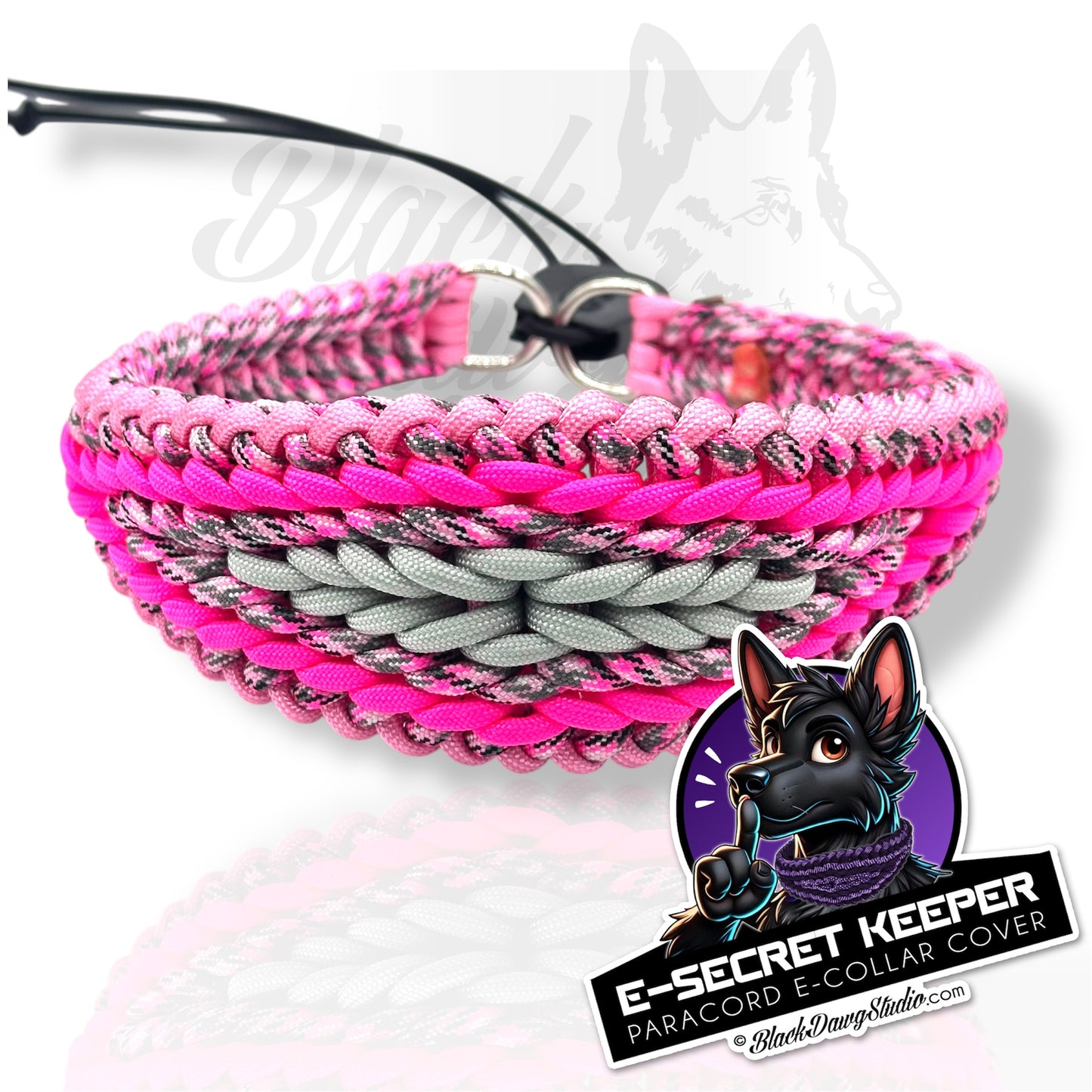 e-Secret Keeper Paracord Collar - Electric/Remote Training Collar Cover - Rose Pink, Pink Camo, Neon Pink, Pink Camo, and Silver