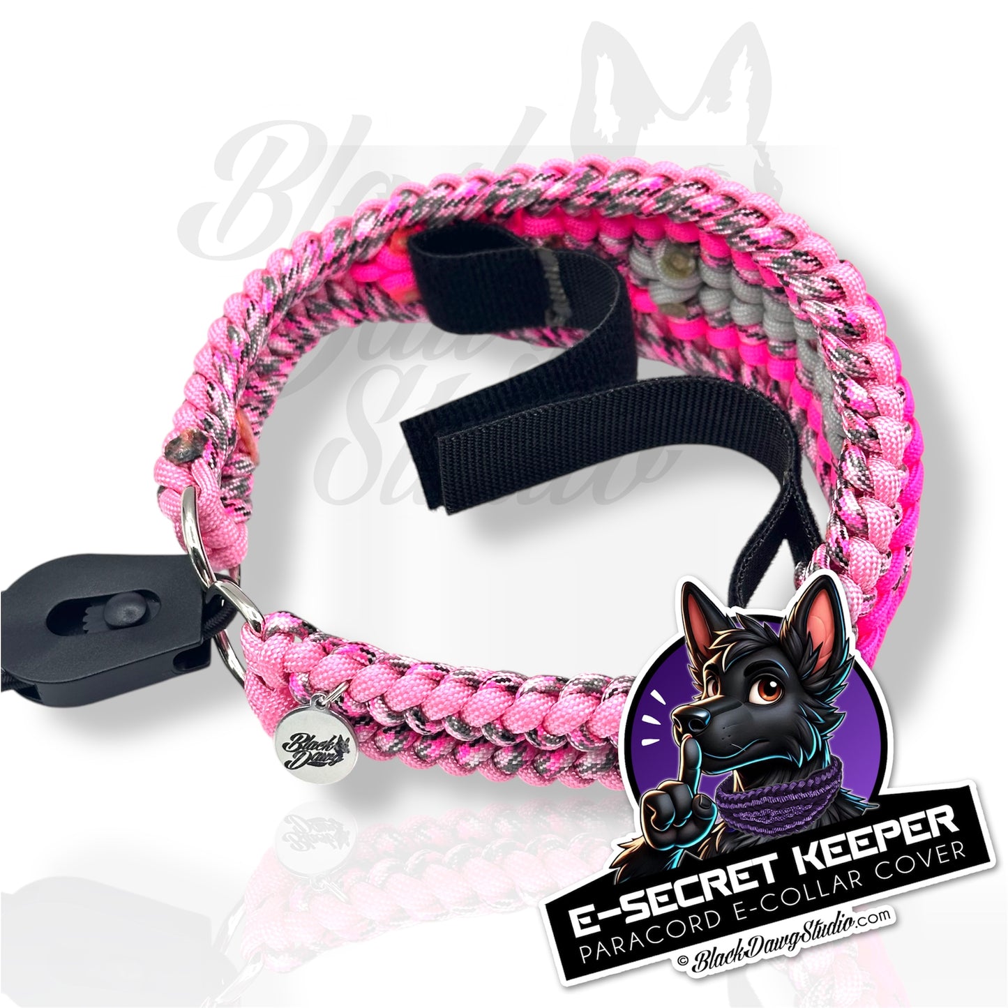 e-Secret Keeper Paracord Collar - Electric/Remote Training Collar Cover - Rose Pink, Pink Camo, Neon Pink, Pink Camo, and Silver