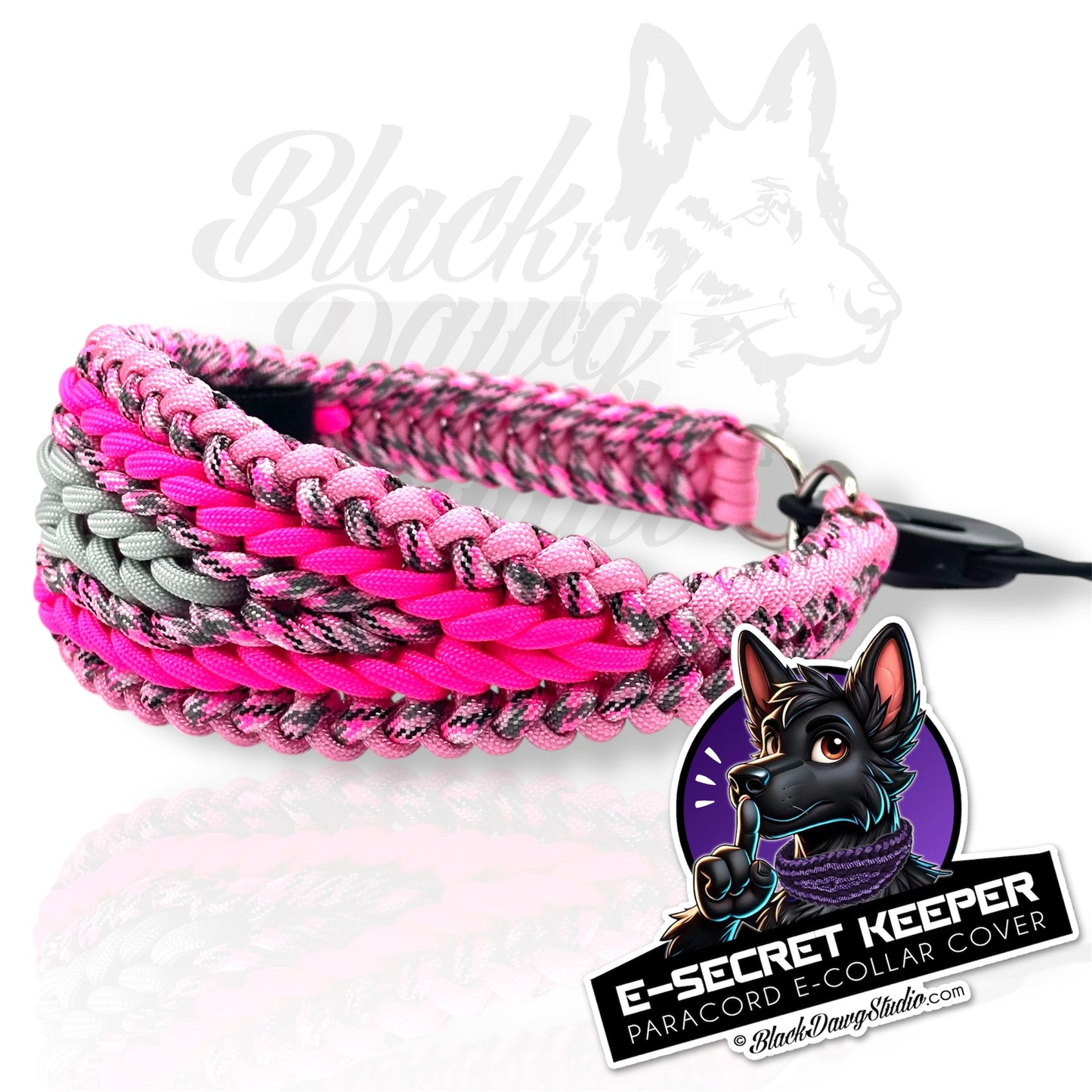 e-Secret Keeper Paracord Collar - Electric/Remote Training Collar Cover - Rose Pink, Pink Camo, Neon Pink, Pink Camo, and Silver