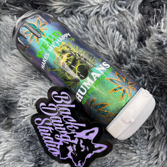 RTS 20oz Bluetooth Speaker Tumbler | Leafy  Glitter Peekaboo Chameleon Color Shift | Weed Makes Me Happy decal