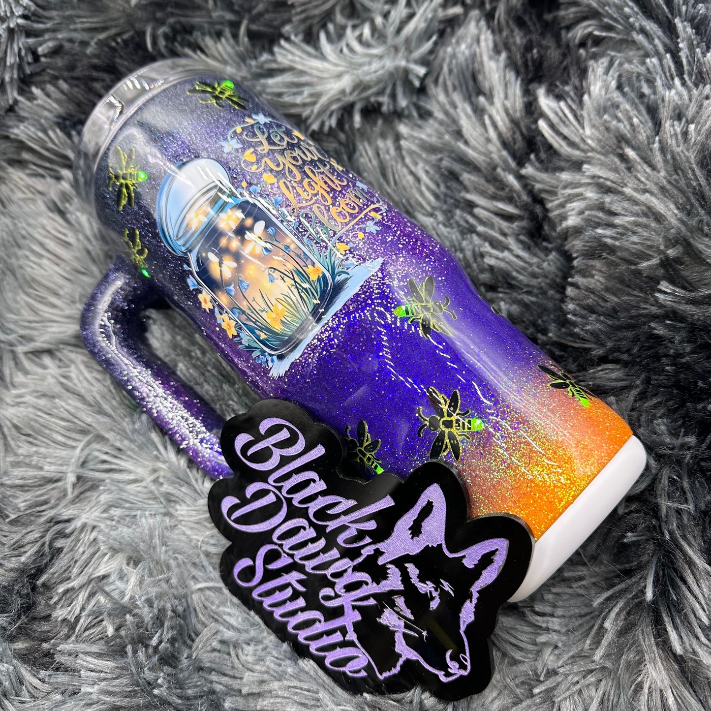 RTS 30oz Grippy Light-Up Tumbler | Fireflies Glitter Dusk Ombrè | Let Your Light Bloom decal | LED Green Lights Battery Operated