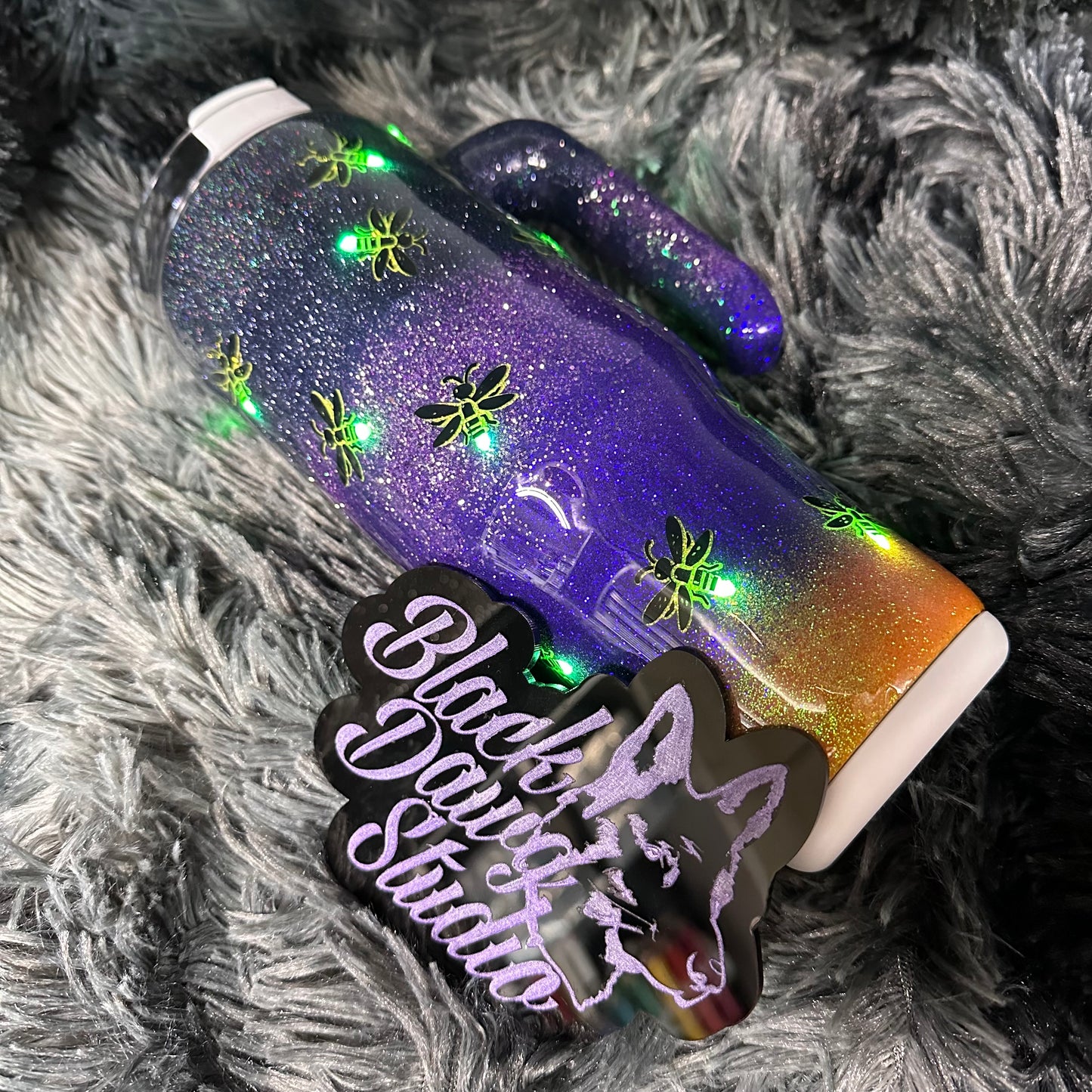 RTS 30oz Grippy Light-Up Tumbler | Fireflies Glitter Dusk Ombrè | Let Your Light Bloom decal | LED Green Lights Battery Operated