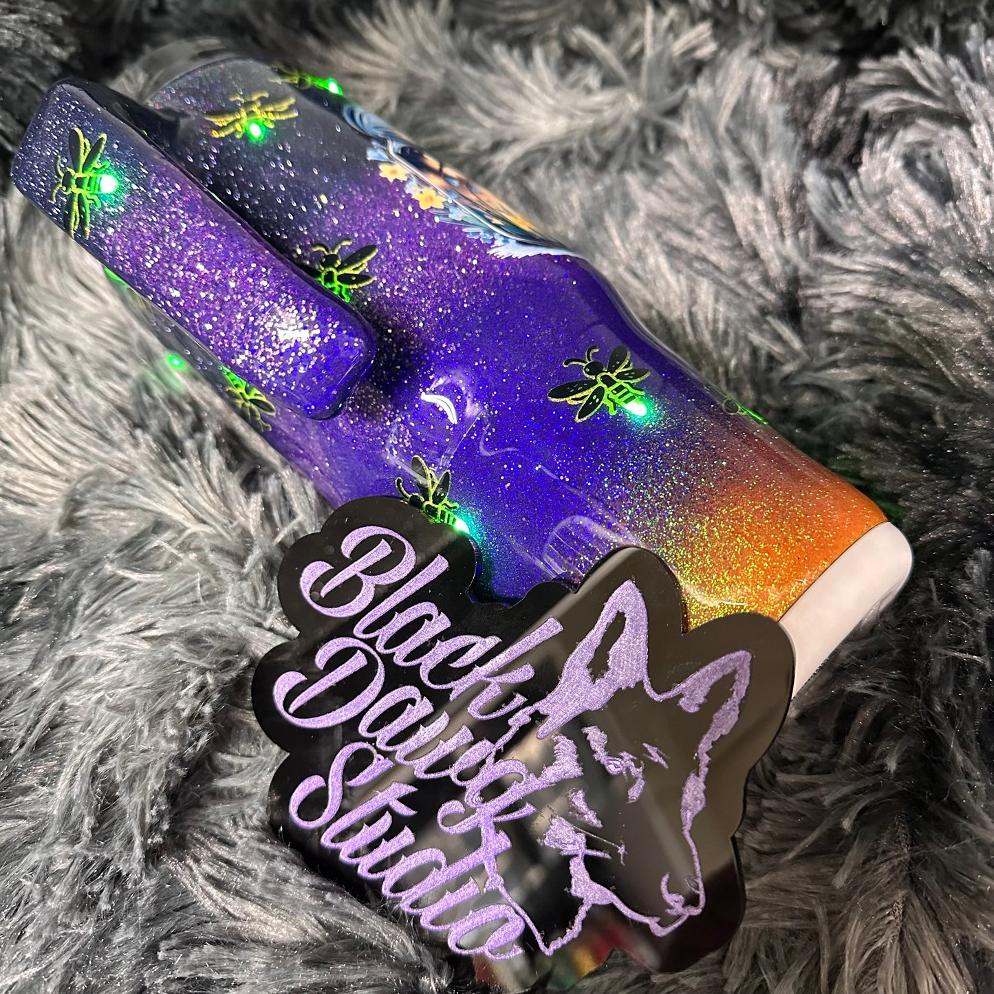 RTS 30oz Grippy Light-Up Tumbler | Fireflies Glitter Dusk Ombrè | Let Your Light Bloom decal | LED Green Lights Battery Operated