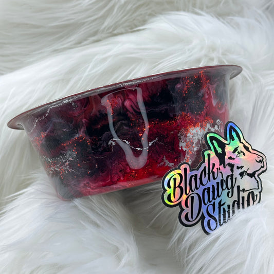 8-inch Dog Bowl Red Ink and Mica Swirl | Epoxy Tumbler for Dogs