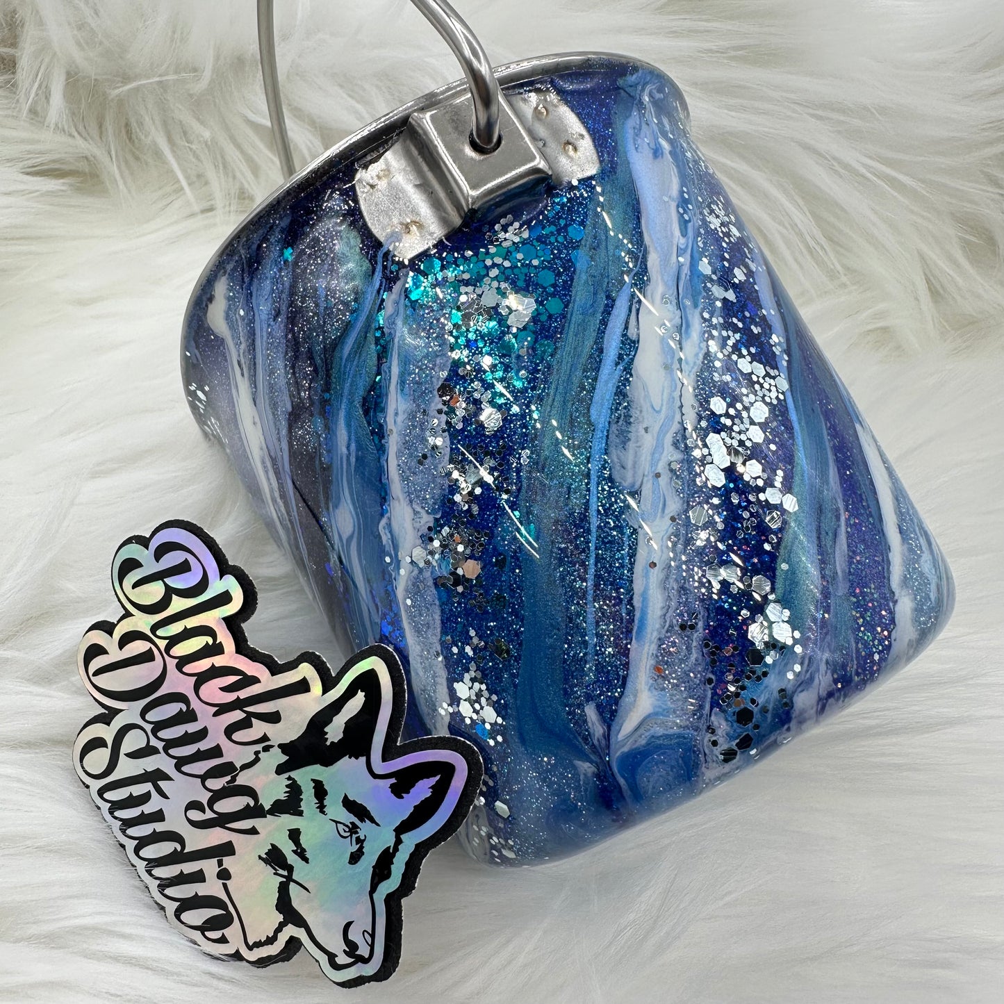 1qt Water Bucket Pail Dog Tumbler | Blue, White, & Silver Milkyway | Epoxy Tumbler for Dogs