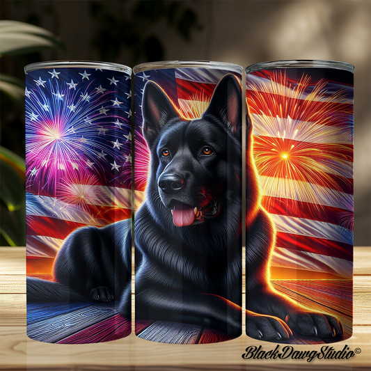 Independence Day Black German Shepherd Design | Made to Order | Printed Tumbler