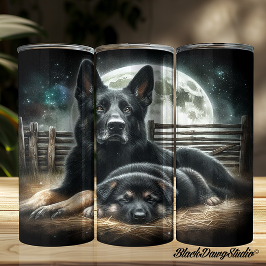 Night Watch German Shepherd with Puppy Design | Made to Order | Printed Tumbler