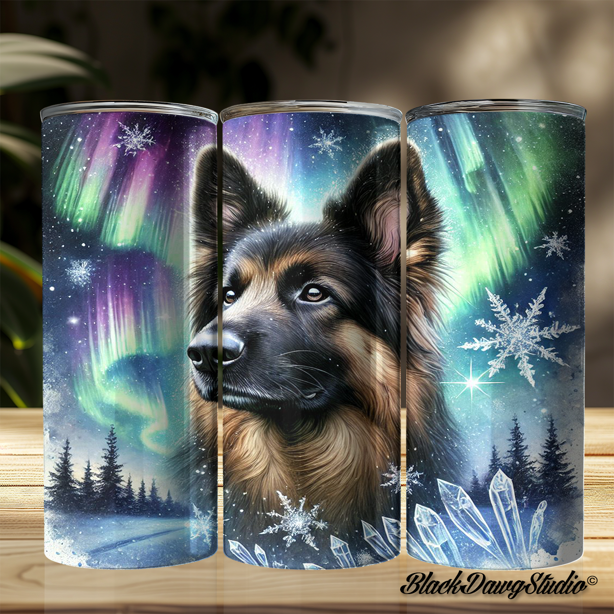 Northern Lights German Shepherd Designs | Made to Order | Printed Tumbler