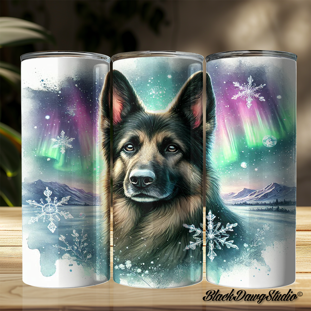 Northern Lights German Shepherd Designs | Made to Order | Printed Tumbler