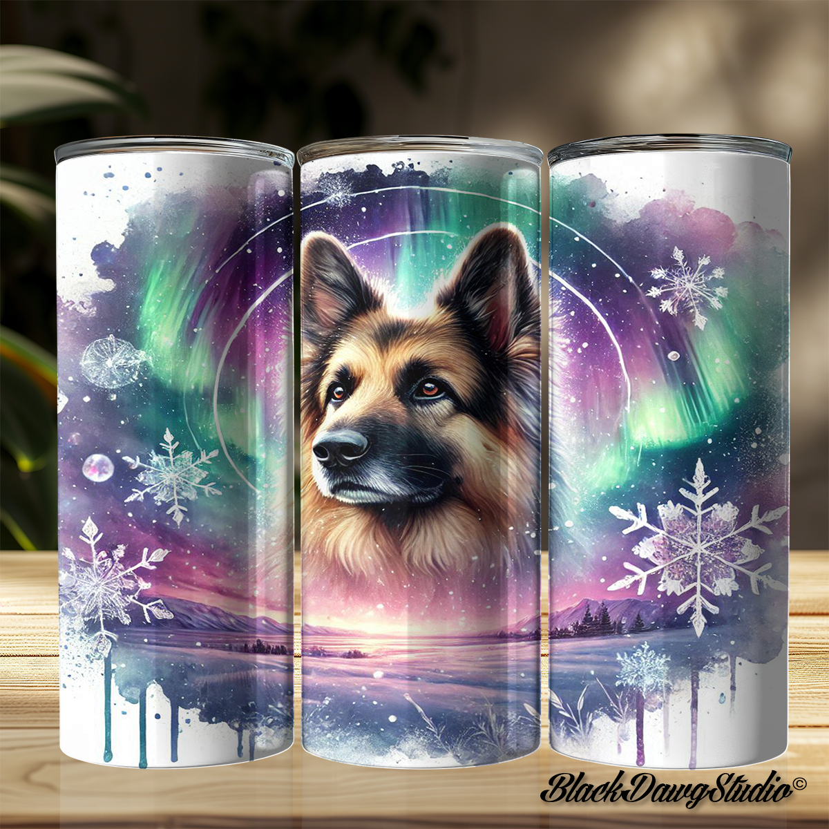 Northern Lights German Shepherd Designs | Made to Order | Printed Tumbler