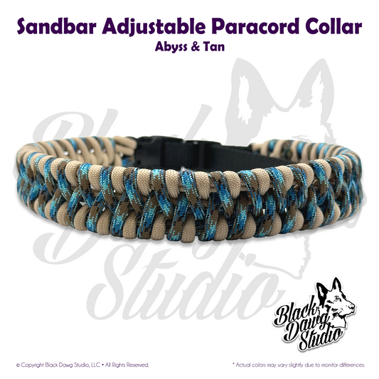 Sandbar Design Adjustable Paracord Dog Collar | Abyss & Tan