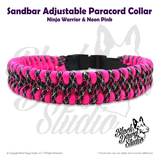 Sandbar Design Adjustable Paracord Dog Collar | Ninja Warrior & Neon Pink