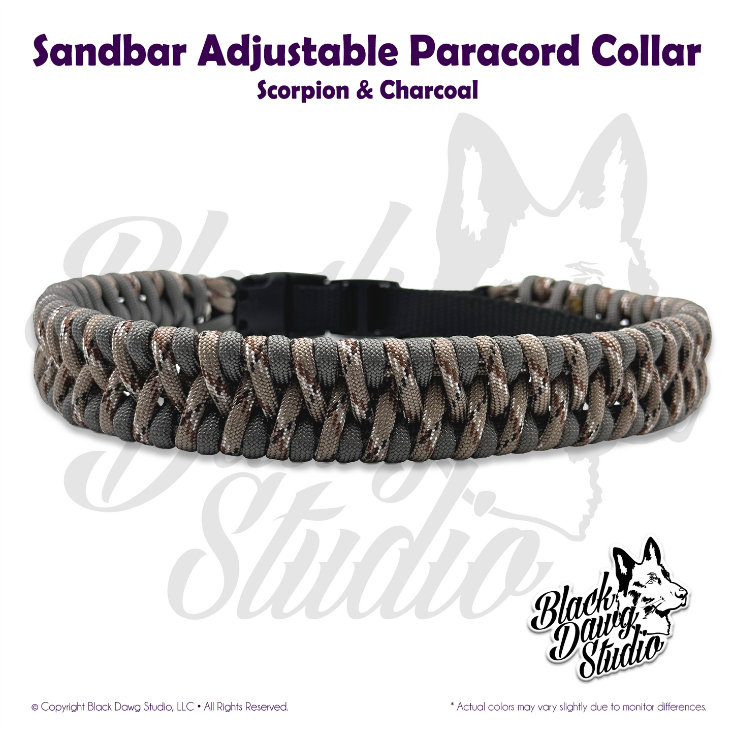 Sandbar Design Adjustable Paracord Dog Collar | Scorpion & Charcoal