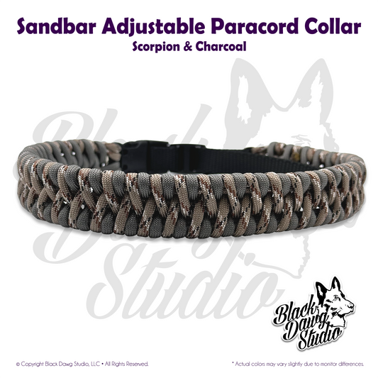 Sandbar Design Adjustable Paracord Dog Collar | Scorpion & Charcoal