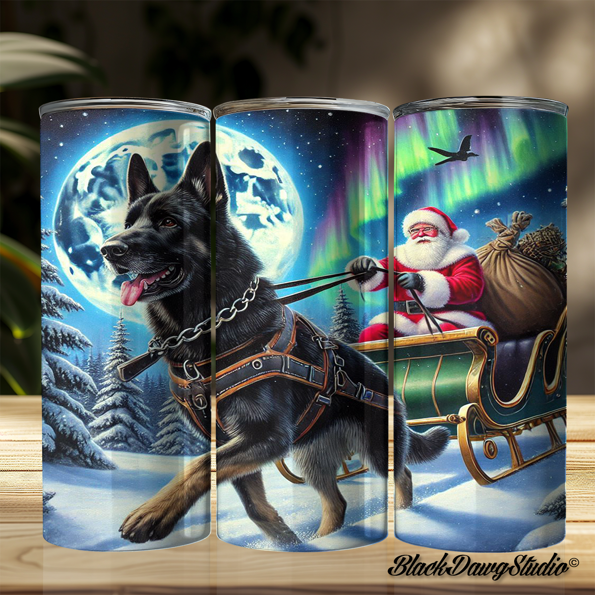 Santa Northern Lights Bicolor German Shepherd Designs | Made to Order | Printed Tumbler